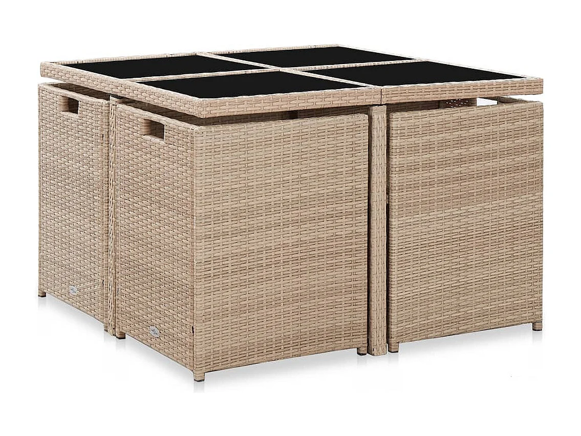 Salon de jardin 5 pcs avec coussins Résine tressée Beige 2