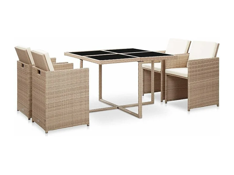 Salon de jardin 5 pcs avec coussins Résine tressée Beige 2