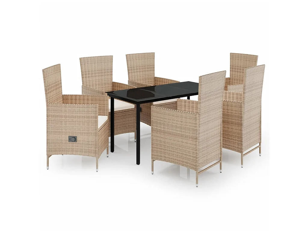 Ensemble de salle à manger de jardin avec coussins 7 pcs Beige 3