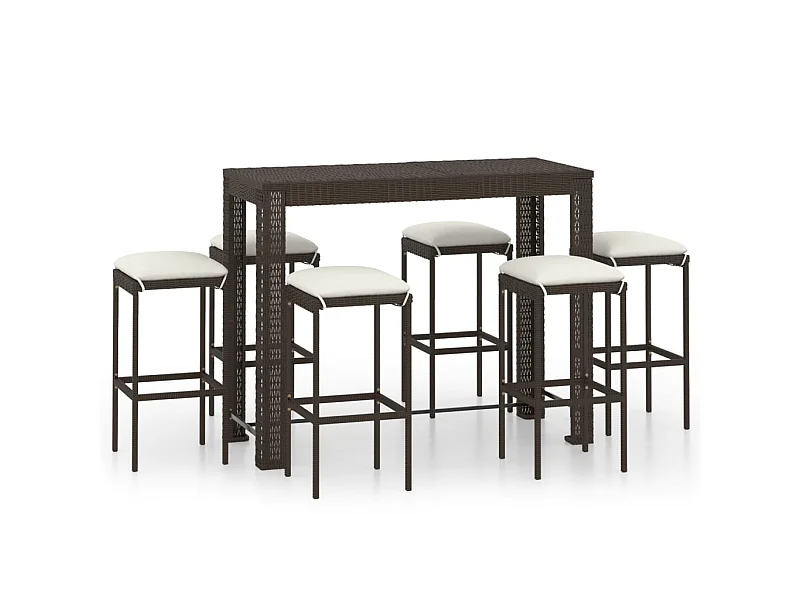 Meuble de bar de jardin 7 pcs et coussins Résine tressée Marron 4