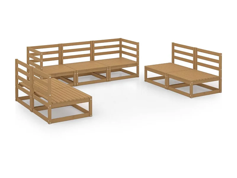 Salon de jardin 7 pcs Marron miel Bois de pin massif 12