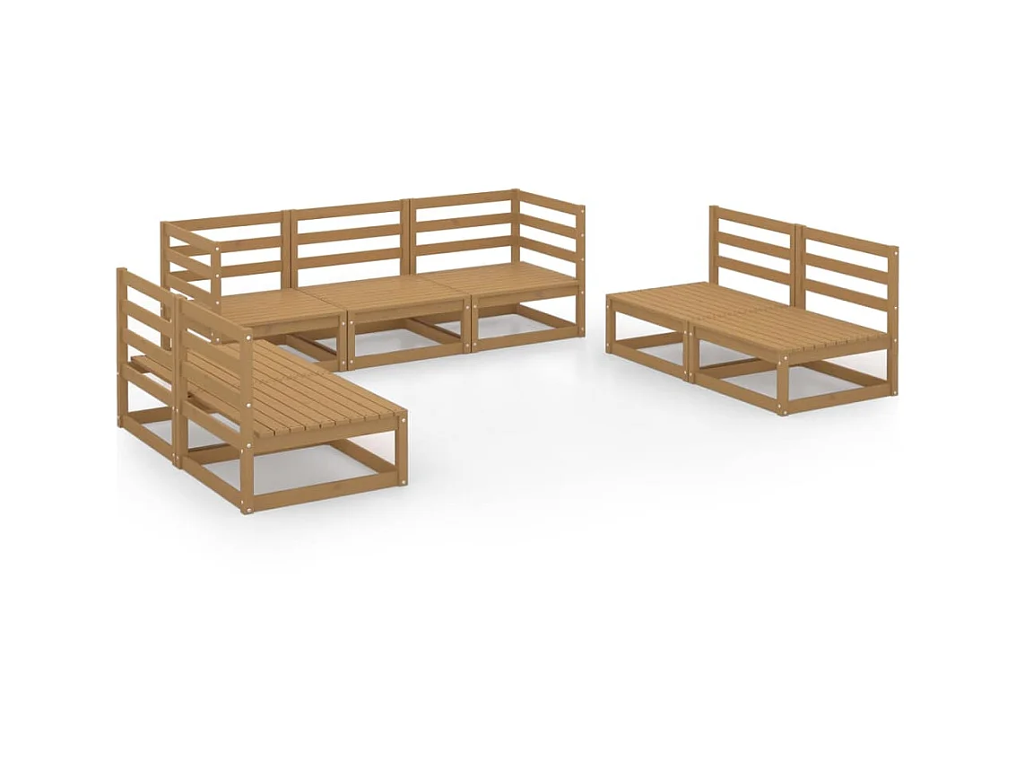 Salon de jardin 7 pcs Marron miel Bois de pin massif 12