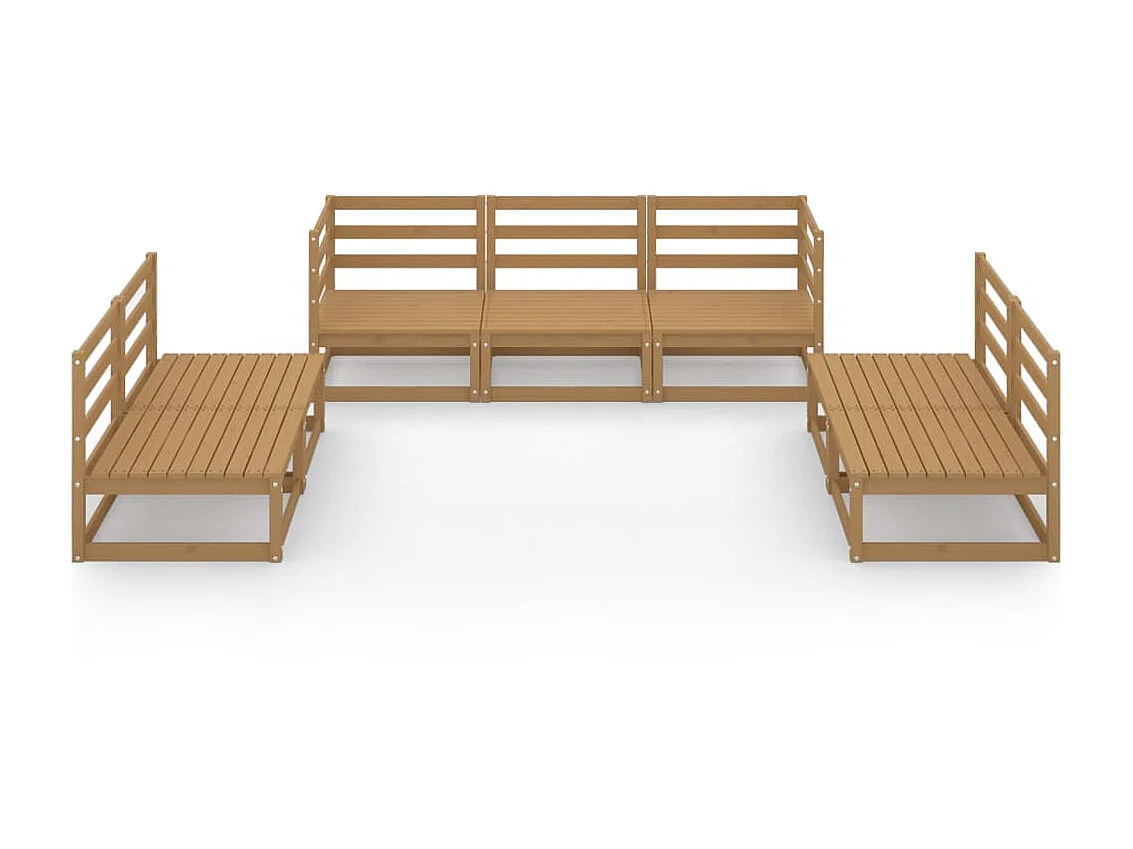 Salon de jardin 7 pcs Marron miel Bois de pin massif 12