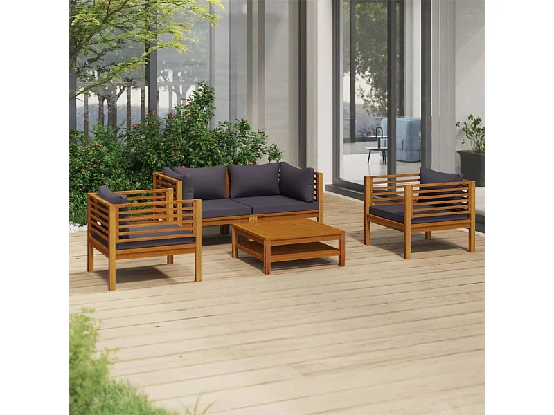 Salon de jardin 5 pcs avec coussin Bois d'acacia solide 13