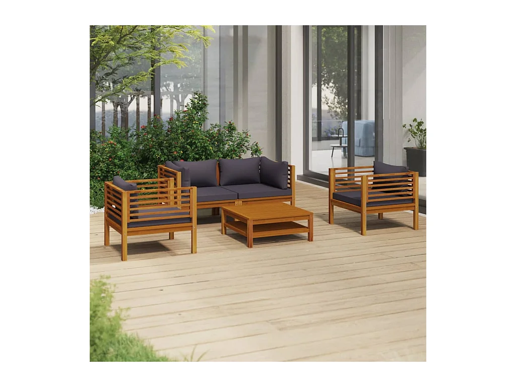 Salon de jardin 5 pcs avec coussin Bois d'acacia solide 13