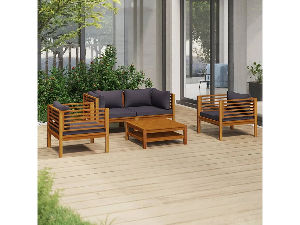 Salon de jardin 5 pcs avec coussin Bois d'acacia solide 13