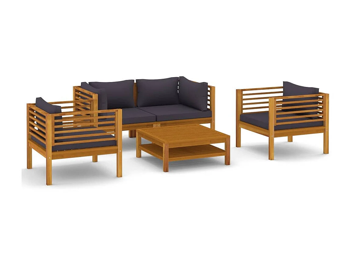 Salon de jardin 5 pcs avec coussin Bois d'acacia solide 13