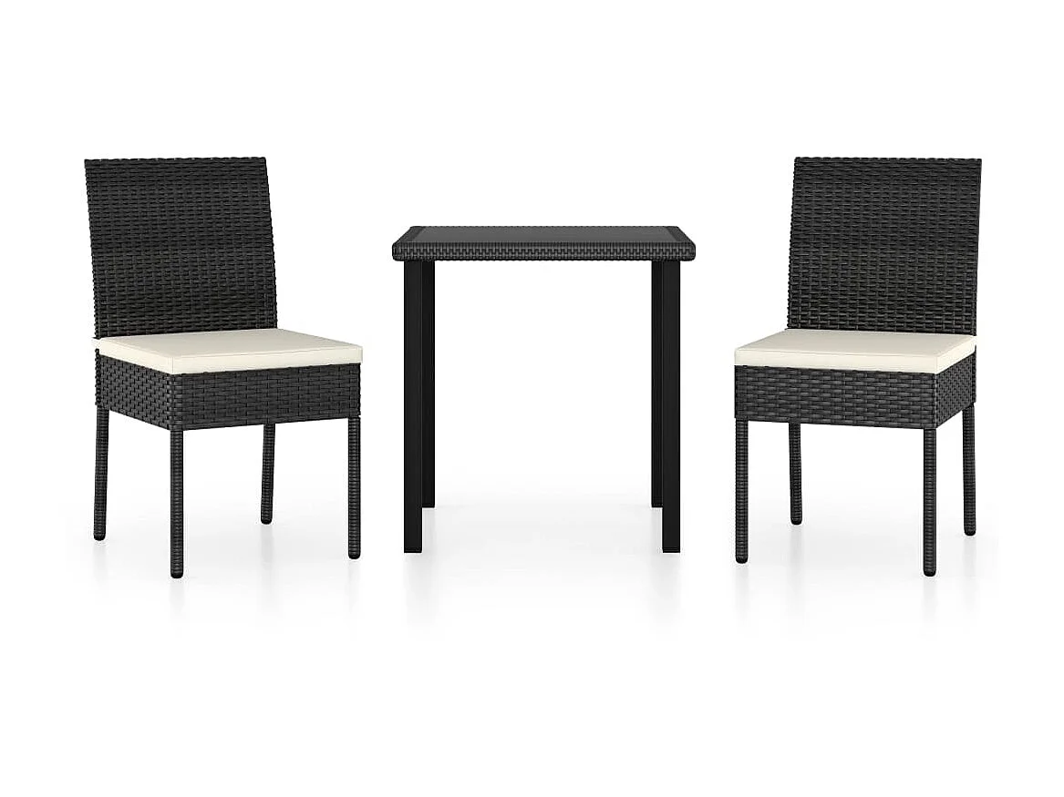 Ensemble de salle à manger de jardin 3 pcs Résine tressée Noir