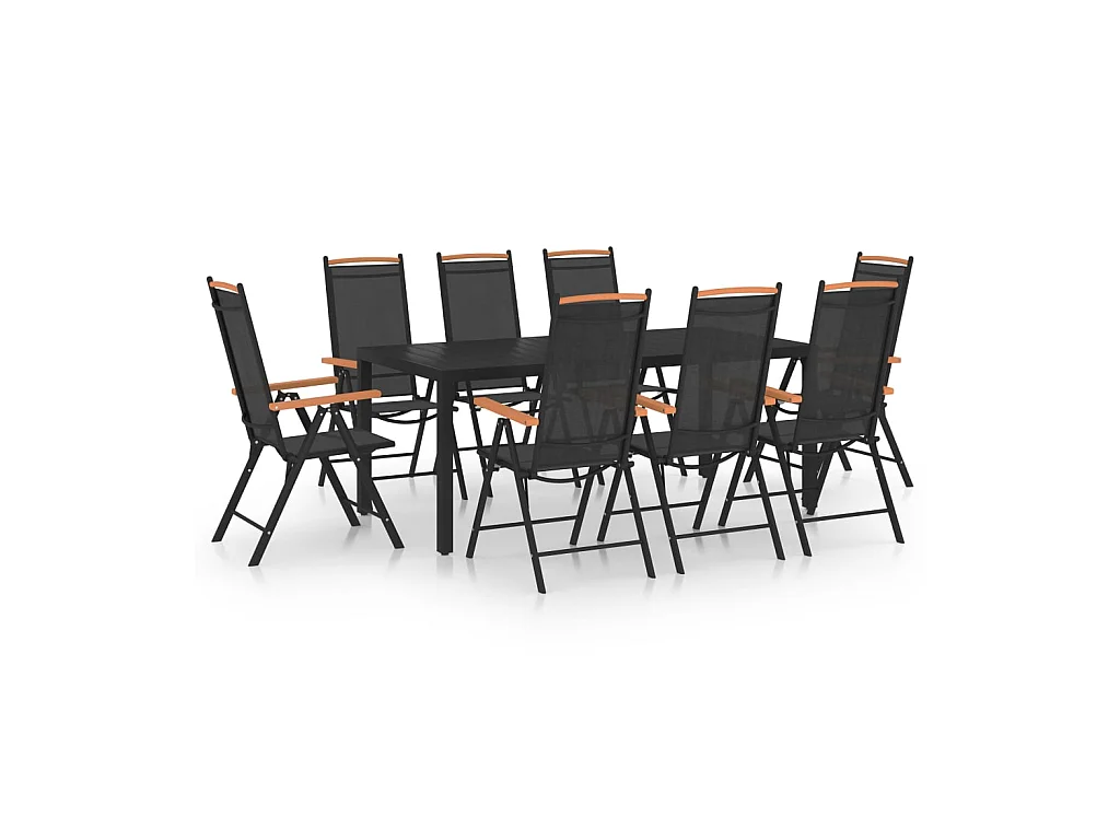Ensemble de salle à manger de jardin 9 pcs Aluminium Noir