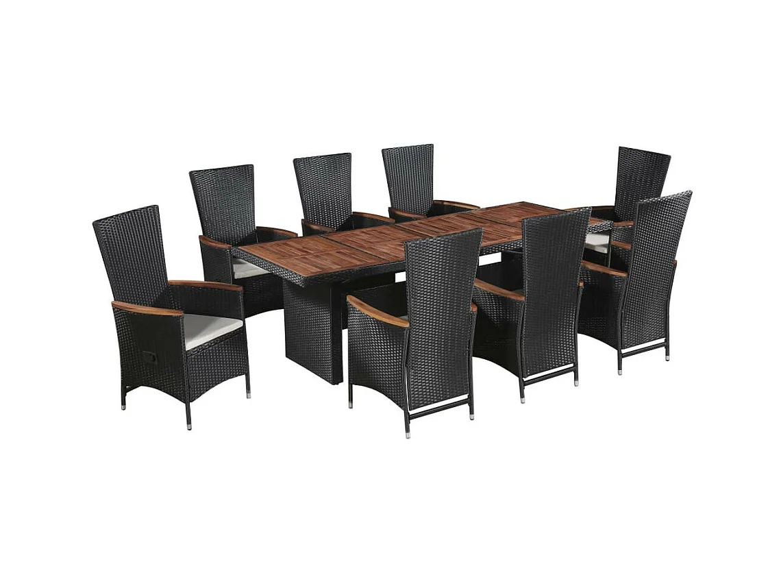 Salon de jardin 9 pcs avec coussins Résine tressée Noir 35