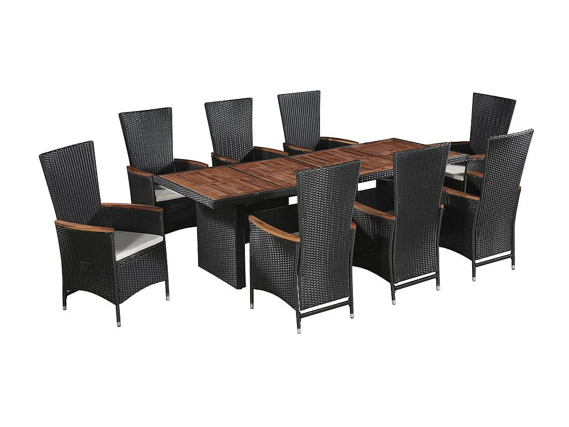 Salon de jardin 9 pcs avec coussins Résine tressée Noir 35