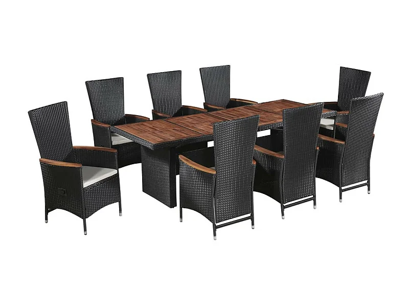 Salon de jardin 9 pcs avec coussins Résine tressée Noir 35