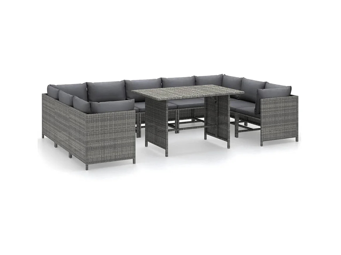 Salon de jardin 10 pcs avec coussins Résine tressée Gris 17
