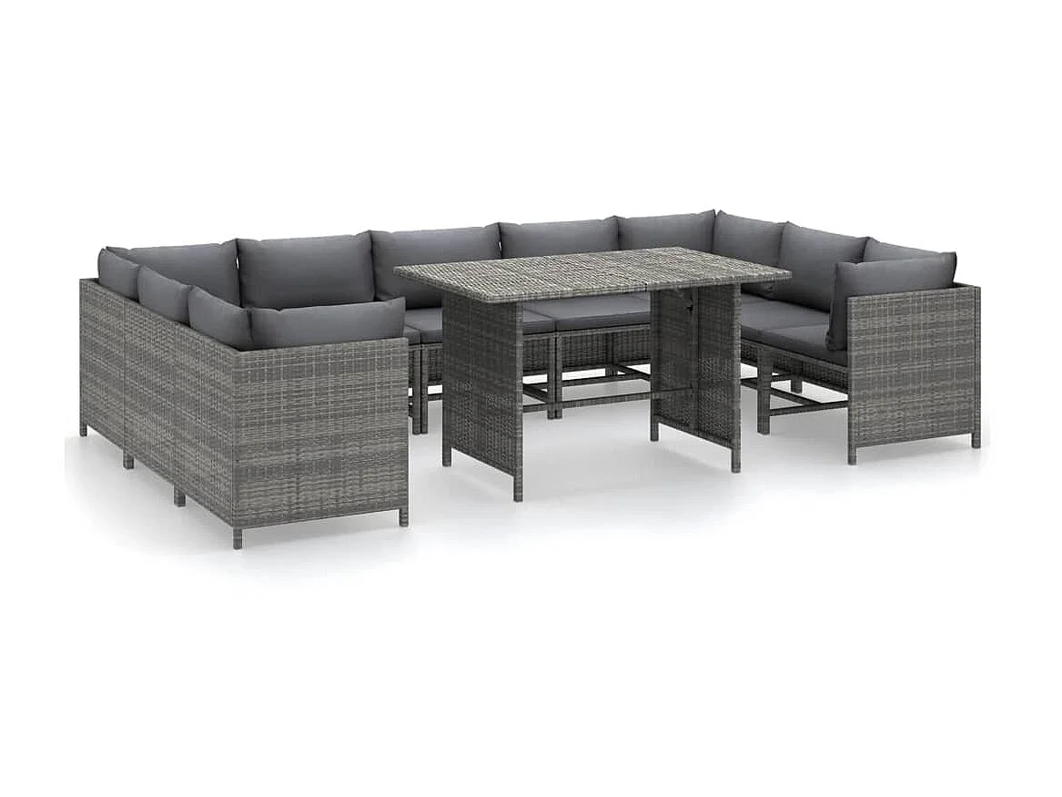 Salon de jardin 10 pcs avec coussins Résine tressée Gris 17