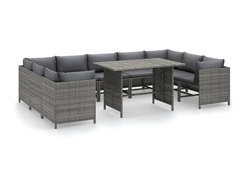 Salon de jardin 10 pcs avec coussins Résine tressée Gris 17