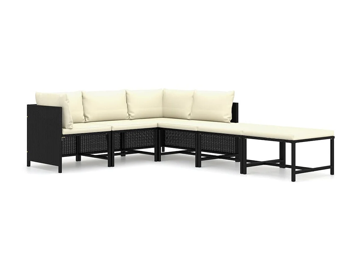 Salon de jardin 6 pcs avec coussins Résine tressée Noir 49