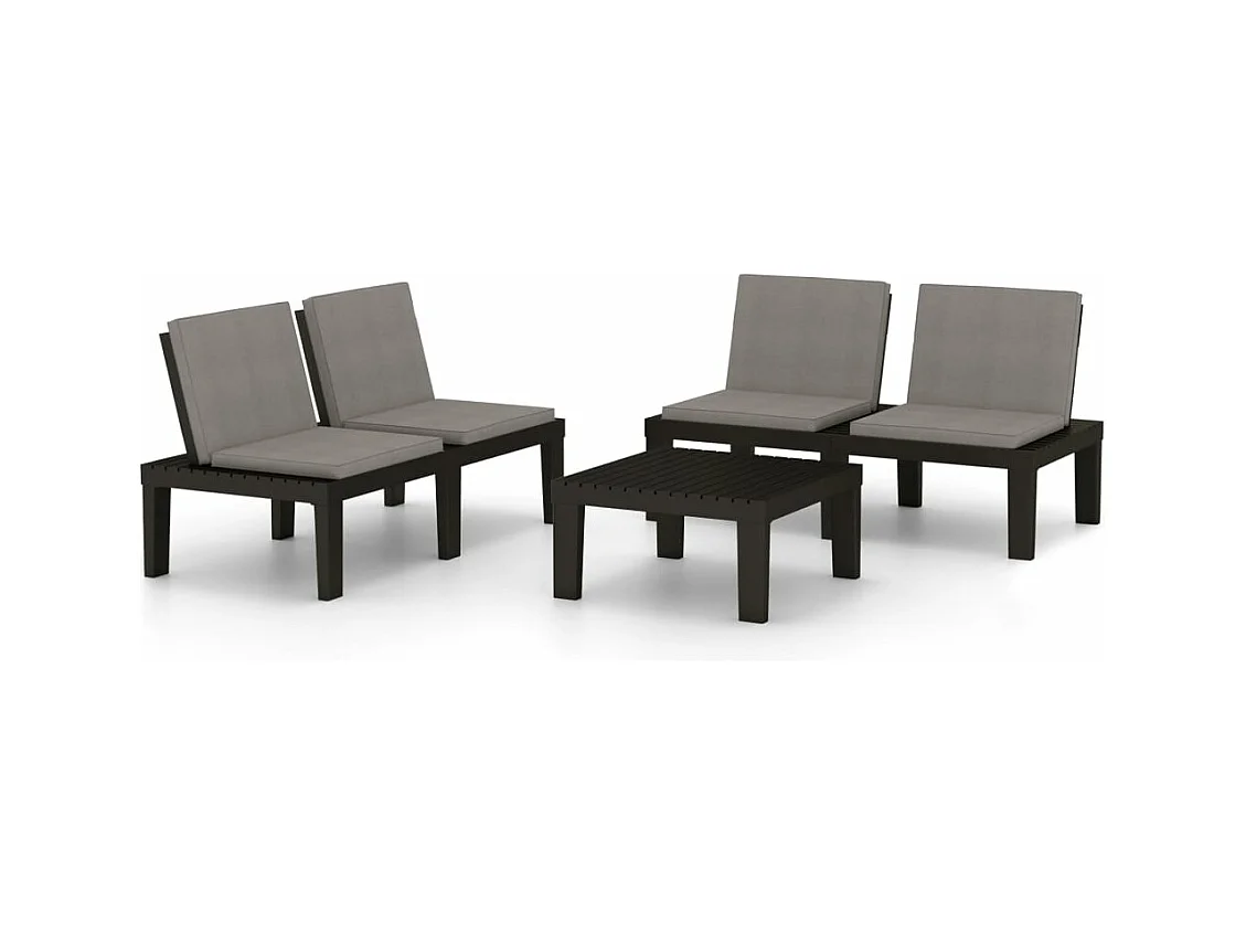 Salon de jardin 3 pcs avec coussins Plastique Gris 2