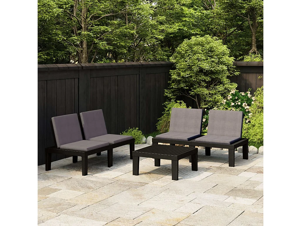 Salon de jardin 3 pcs avec coussins Plastique Gris 2