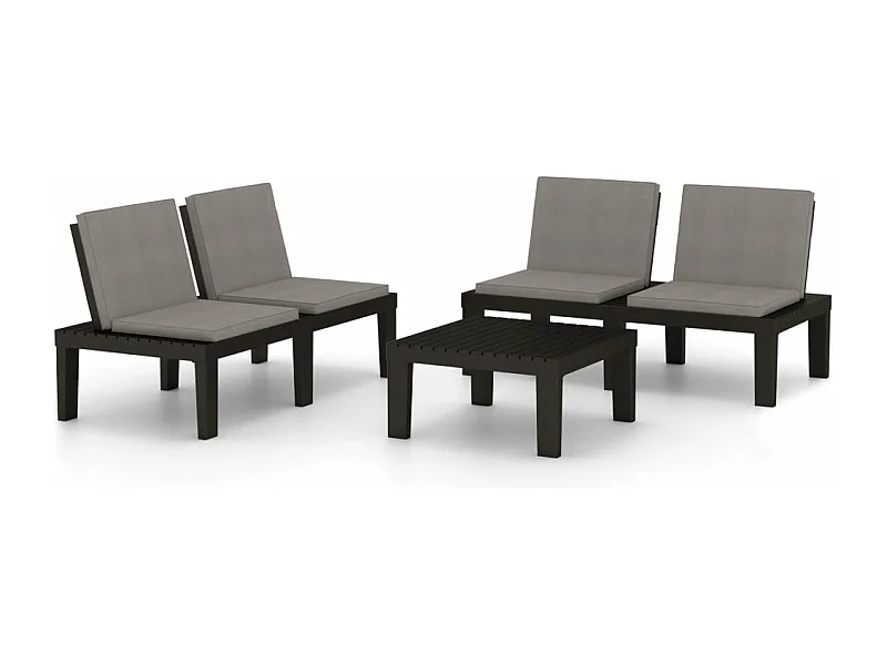 Salon de jardin 3 pcs avec coussins Plastique Gris 2