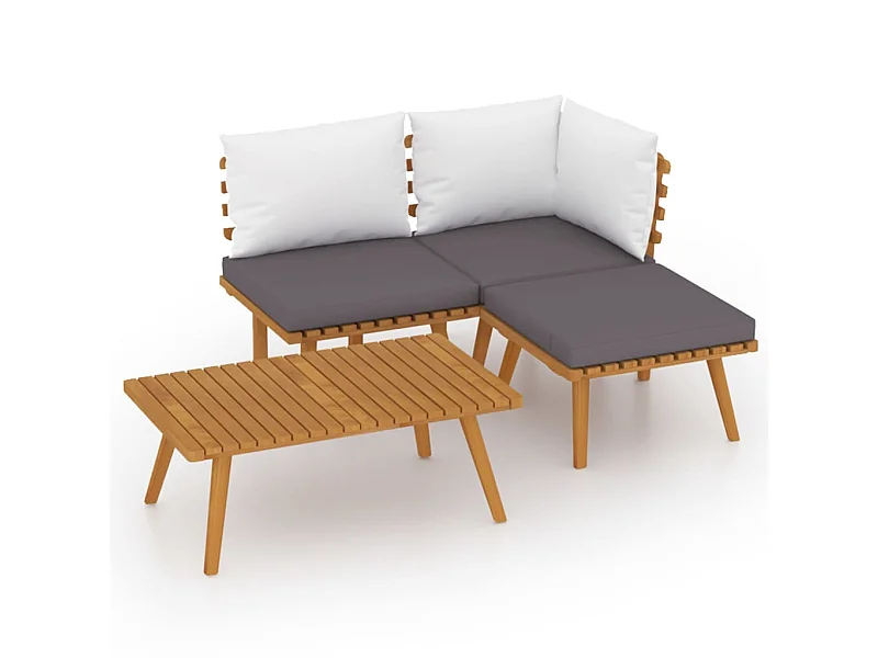 Salon de jardin 4 pcs avec coussins Bois d'acacia solide 7