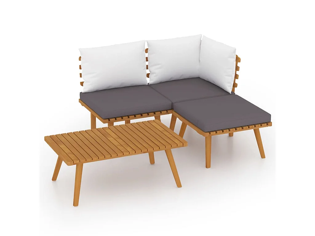 Salon de jardin 4 pcs avec coussins Bois d'acacia solide 7