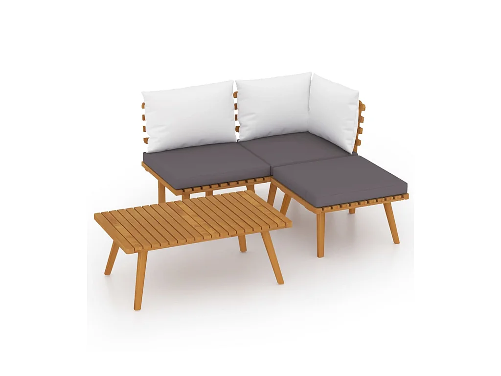 Salon de jardin 4 pcs avec coussins Bois d'acacia solide 7