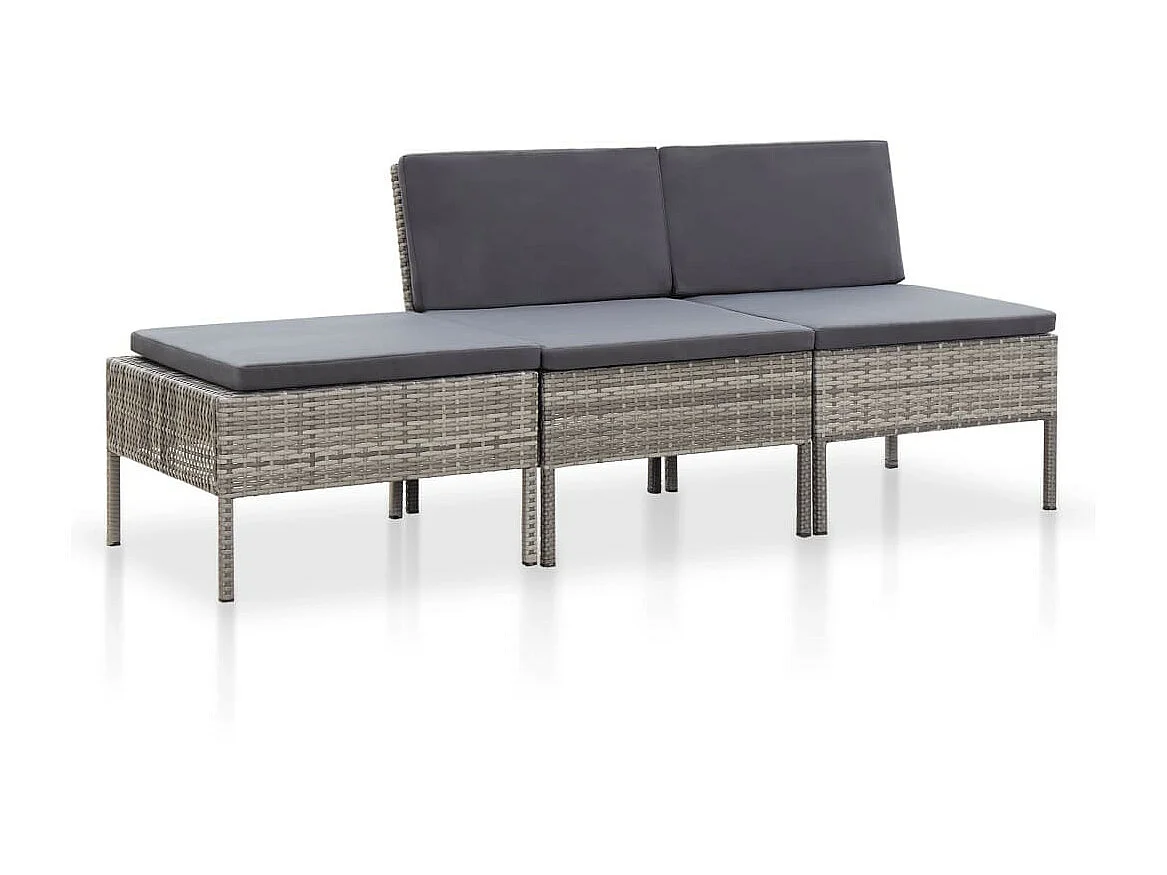 Salon de jardin 3 pcs avec coussins Résine tressée Gris 6