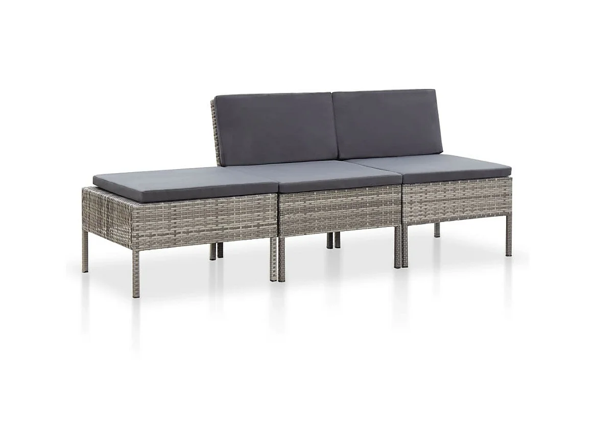 Salon de jardin 3 pcs avec coussins Résine tressée Gris 6
