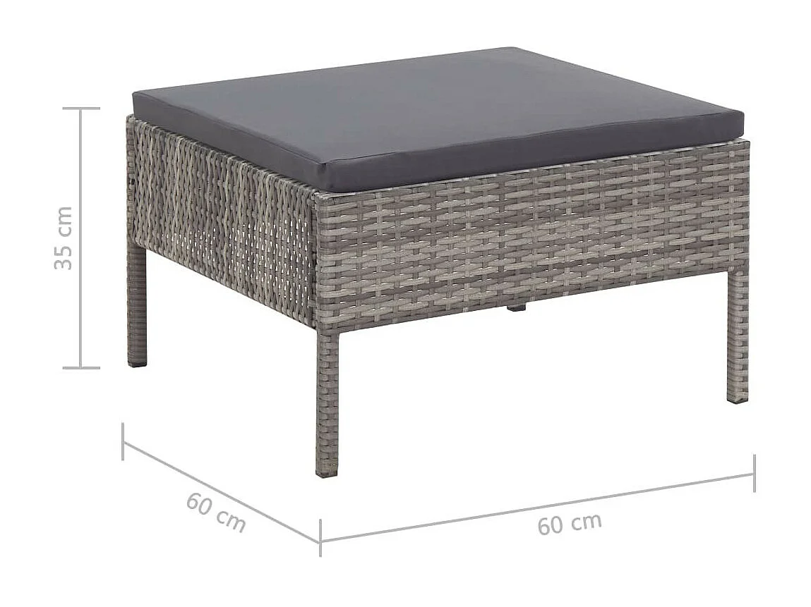 Salon de jardin 3 pcs avec coussins Résine tressée Gris 6