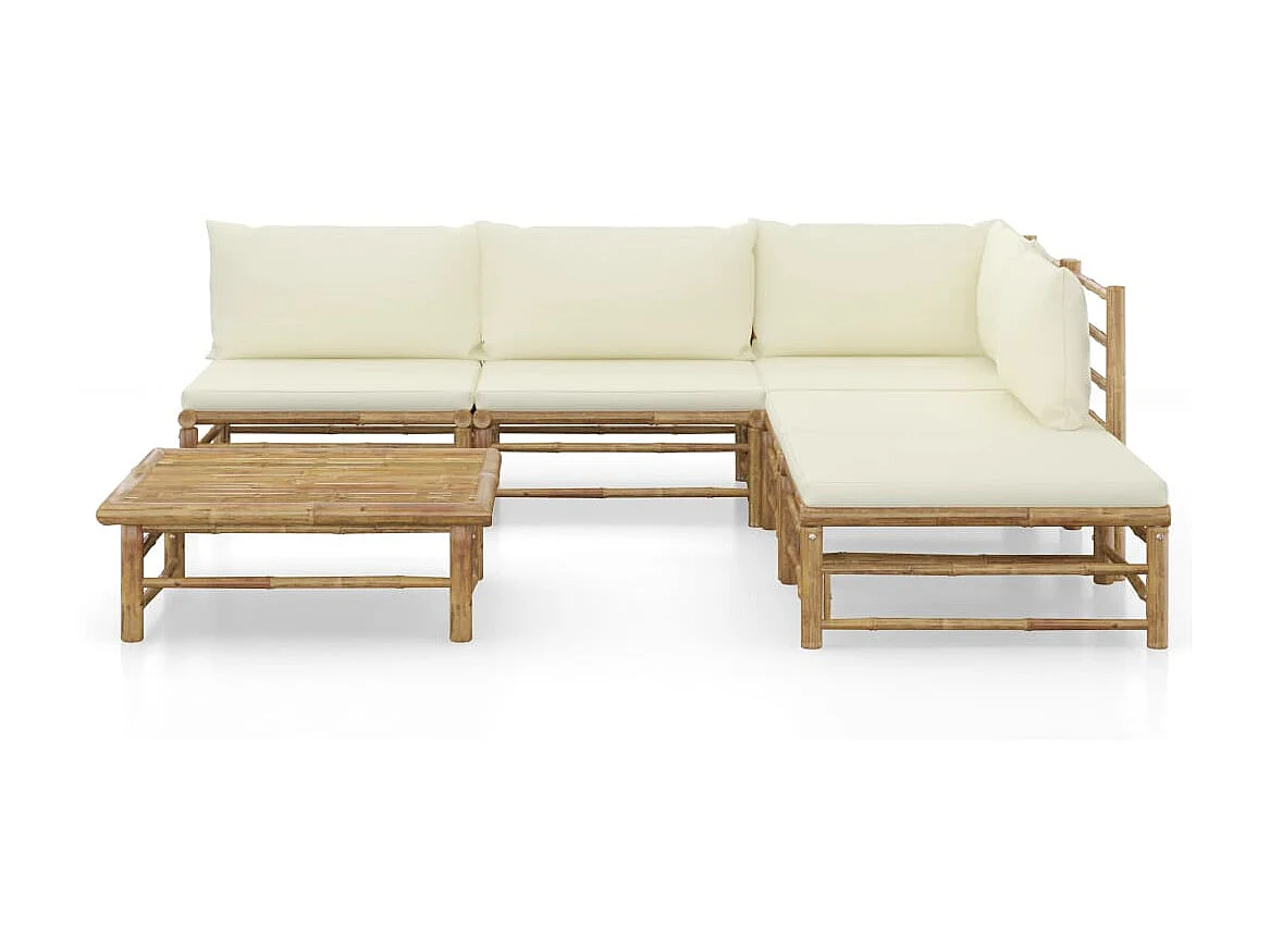 Salon de jardin 6 pcs avec coussins blanc crème Bambou 7