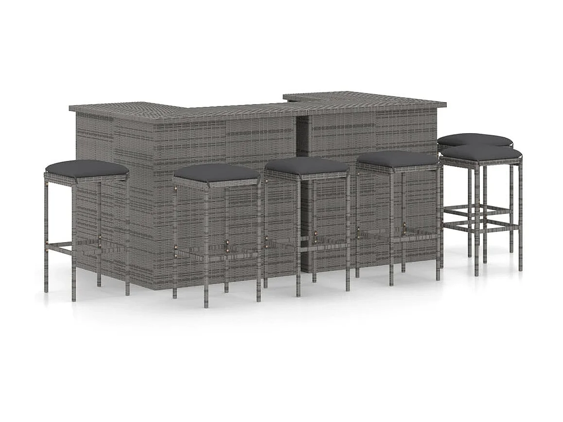 Meuble de bar de jardin 8 pcs avec coussins Résine tressée Gris