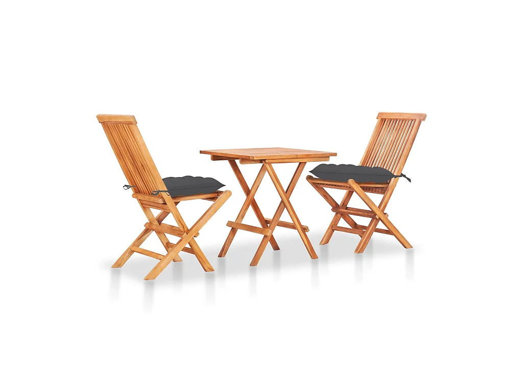 Ensemble de bistro 3 pcs avec coussins anthracite Bois de teck 2