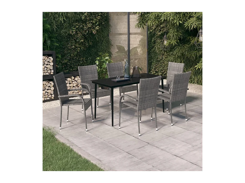 Ensemble de salle à manger de jardin 7 pcs Gris et noir 2