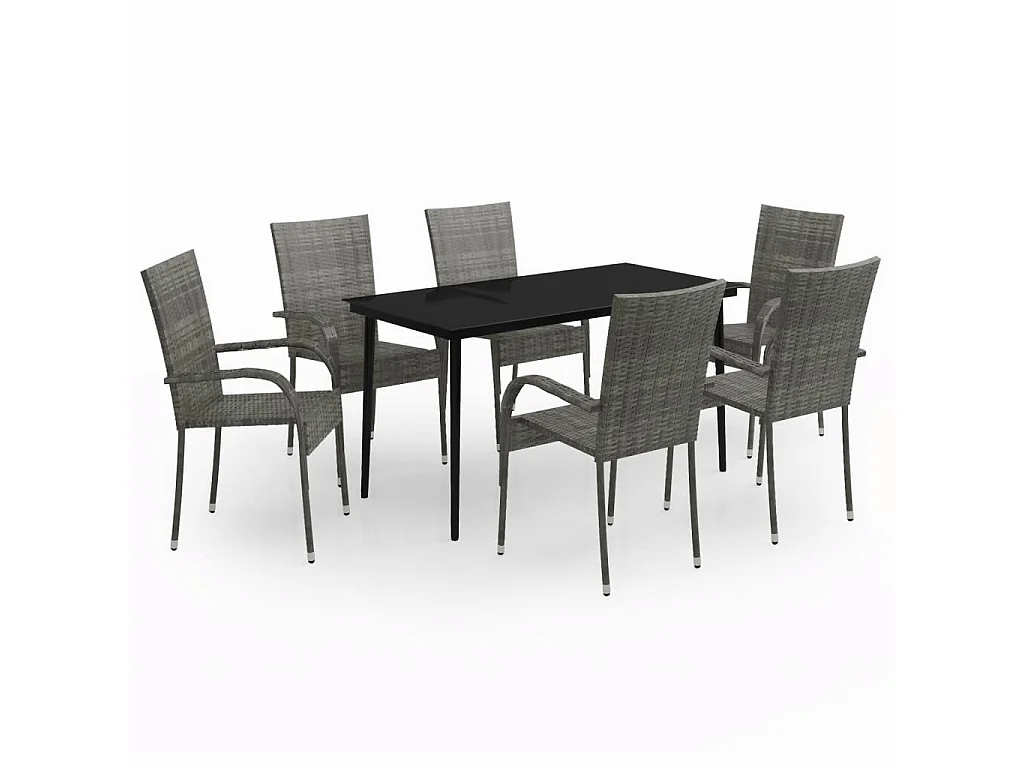Ensemble de salle à manger de jardin 7 pcs Gris et noir 2