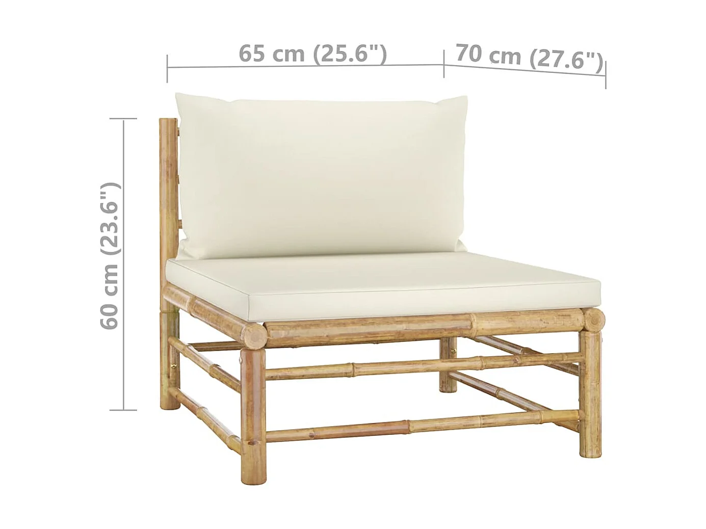 Salon de jardin 6 pcs avec coussins blanc crème Bambou 5