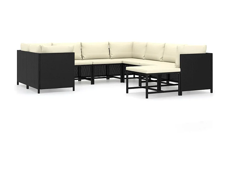 Salon de jardin 9 pcs avec coussins Résine tressée Noir 45