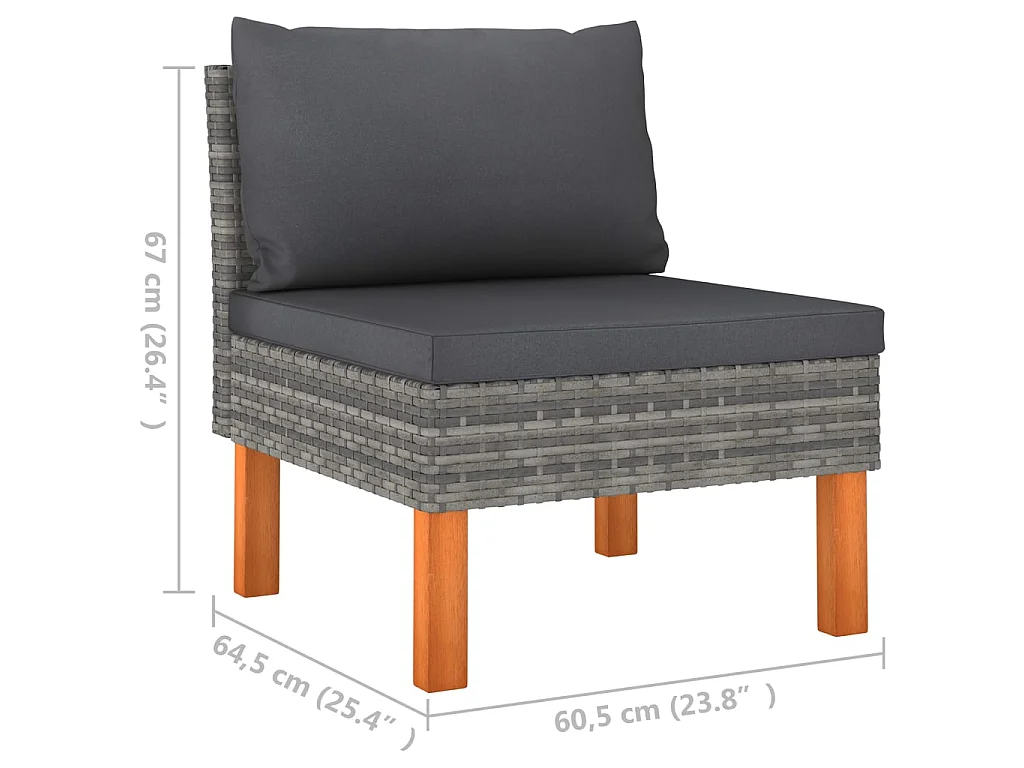 Salon de jardin 7 pcs Résine tressée et bois d'eucalyptus Gris 2