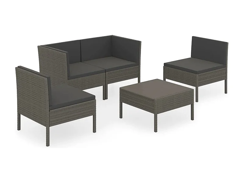 Salon de jardin 5 pcs avec coussins Résine tressée Gris 36