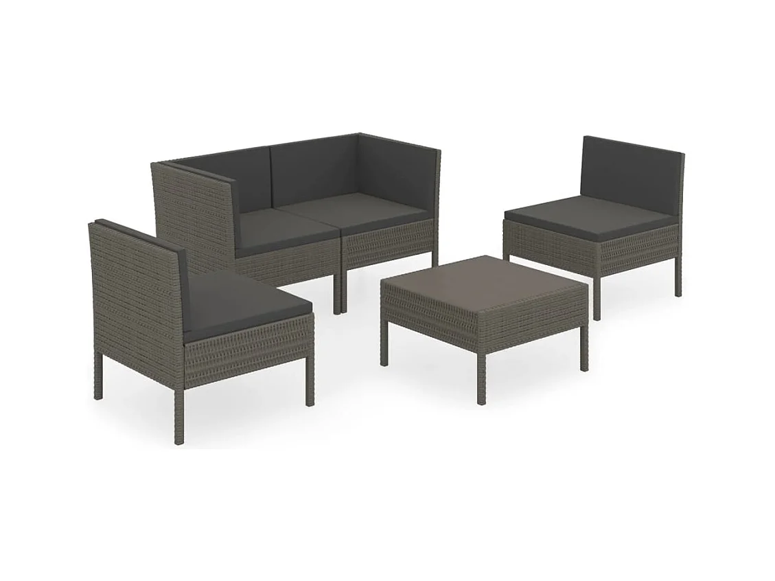 Salon de jardin 5 pcs avec coussins Résine tressée Gris 36