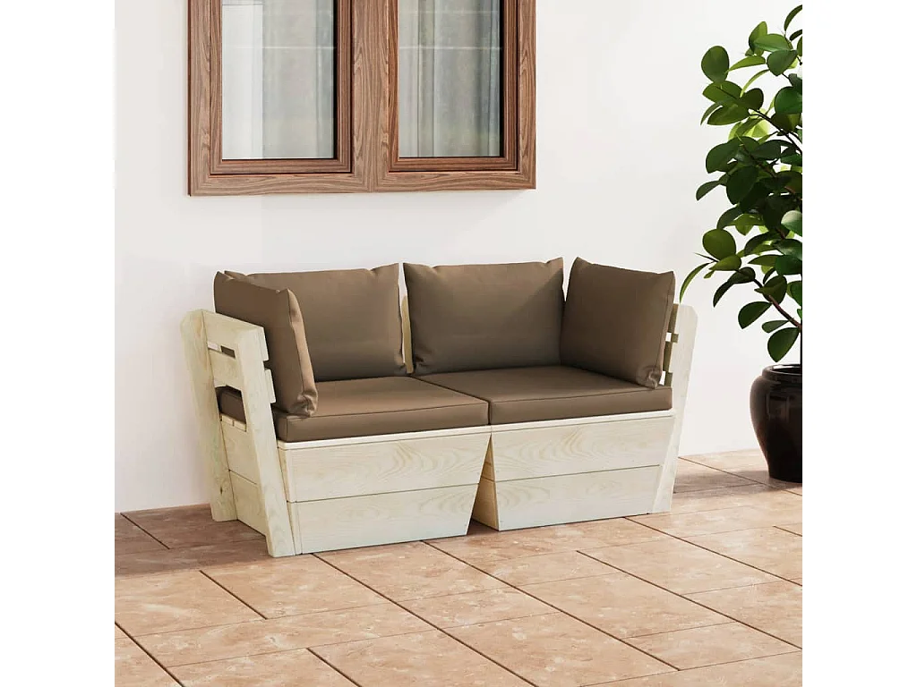 Canapé palette à 2 places de jardin avec coussins Bois d'épicéa 12