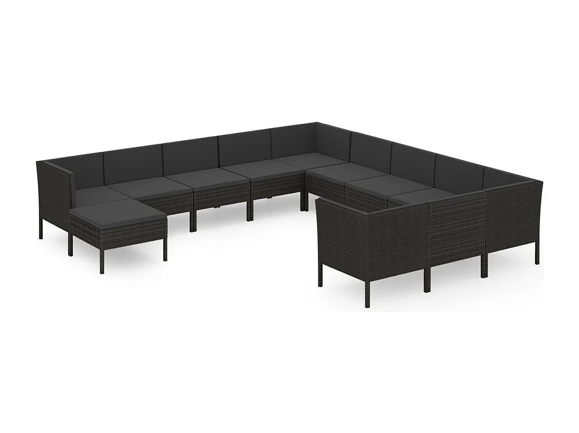 Salon de jardin 12 pcs avec coussins Résine tressée Noir 25