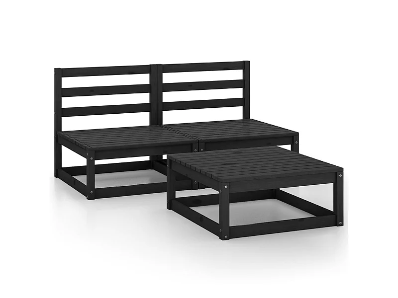 Salon de jardin 3 pcs Noir Bois de pin massif 5