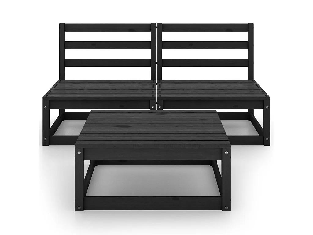 Salon de jardin 3 pcs Noir Bois de pin massif 5