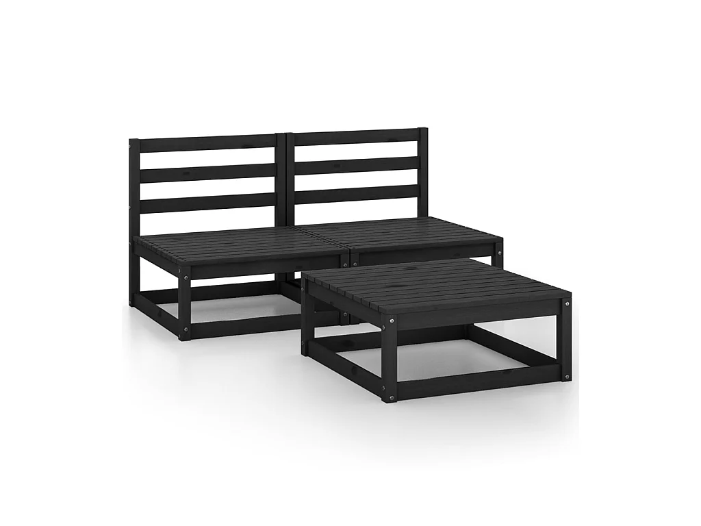 Salon de jardin 3 pcs Noir Bois de pin massif 5
