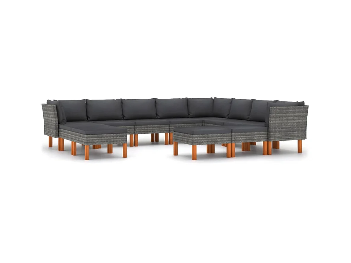 Salon de jardin 12 pcs avec coussins Résine tressée Gris 7