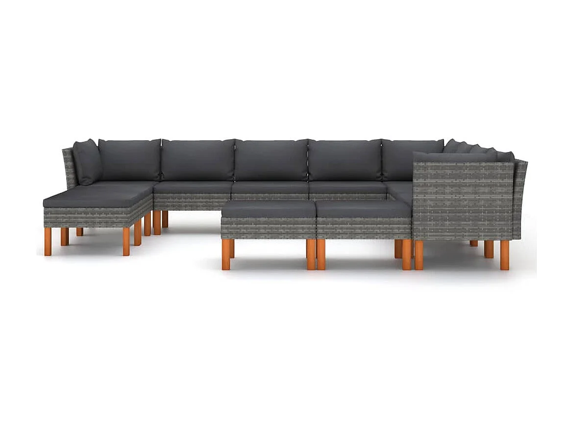 Salon de jardin 12 pcs avec coussins Résine tressée Gris 7