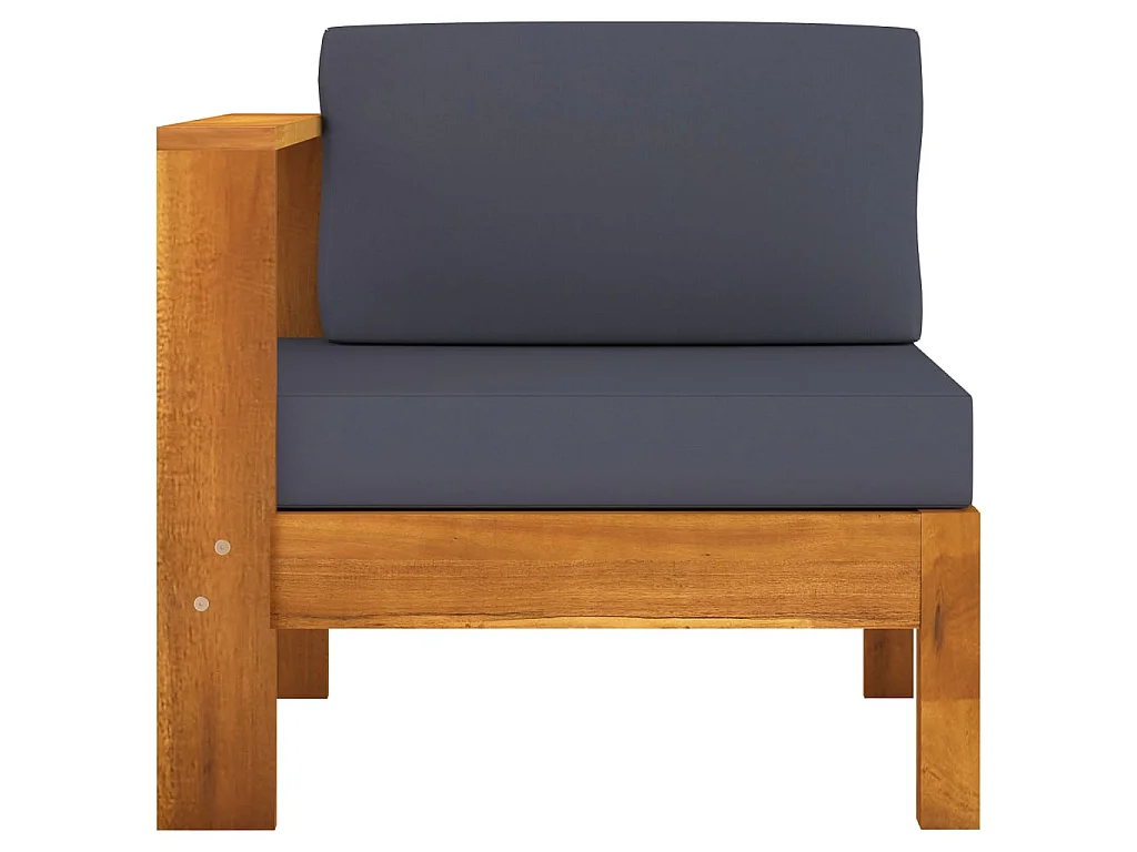 Canapé de jardin 3 places et coussins gris foncé Acacia massif