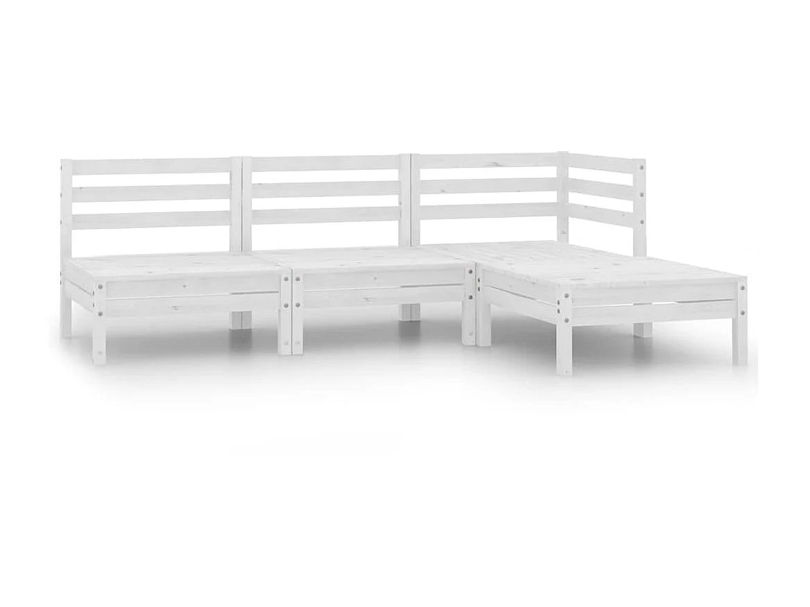 Salon de jardin 4 pcs Bois de pin massif Blanc 2