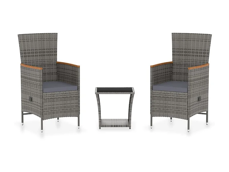 Salon de jardin 3 pcs avec coussins Résine tressée Gris 11