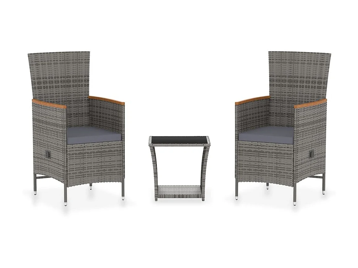 Salon de jardin 3 pcs avec coussins Résine tressée Gris 11